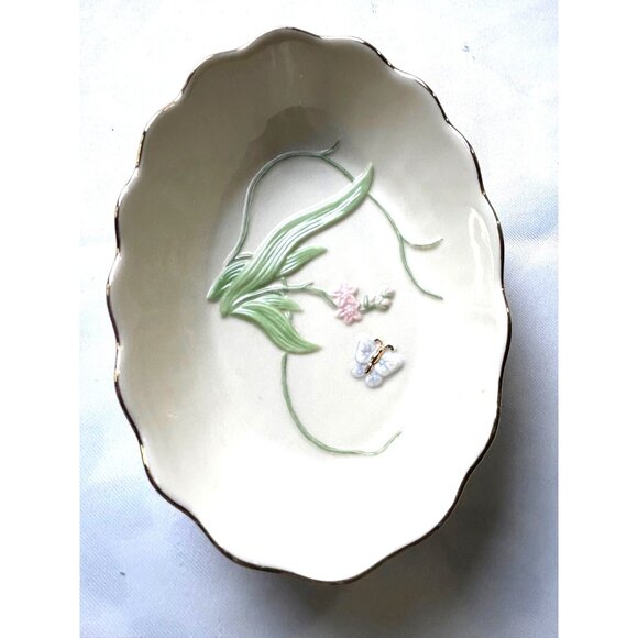 Lenox Floral Porcelain Dish Raised Butterfly Gold rim Trinket Candy Bowl Holiday - Picture 1 of 6